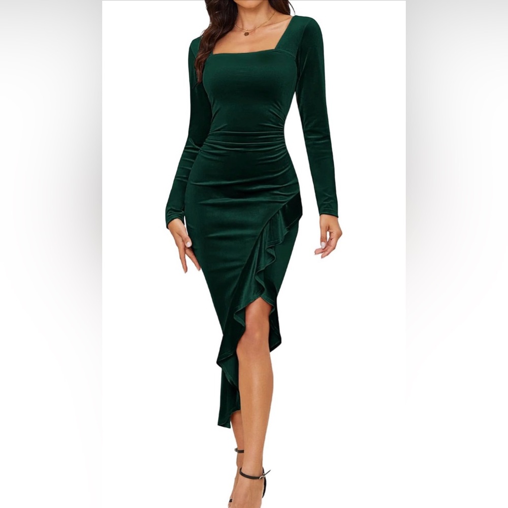 Nashalylly holiday Velvet Green Long Sleeve Mermaid
Bodycon Cocktail Party Dress